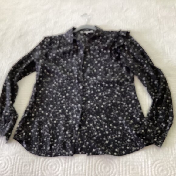 Frame Noir Diamond Sky Star Print 100% Silk Shirt Size S $289 Ruffle Button Down - Picture 11 of 15